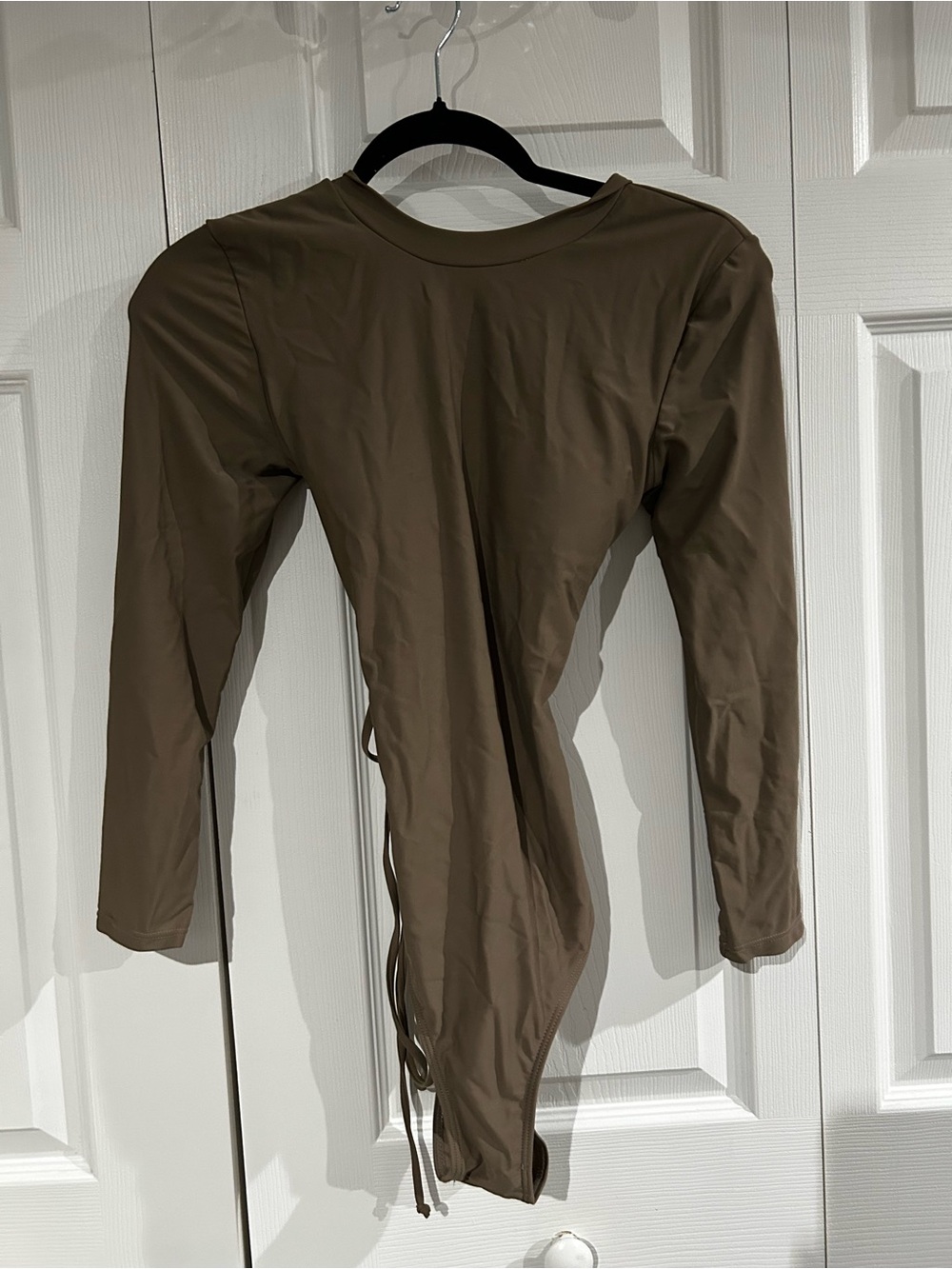 Women’s Long Sleeve Tie Back One Piece Swimsuit - Brown Taupe